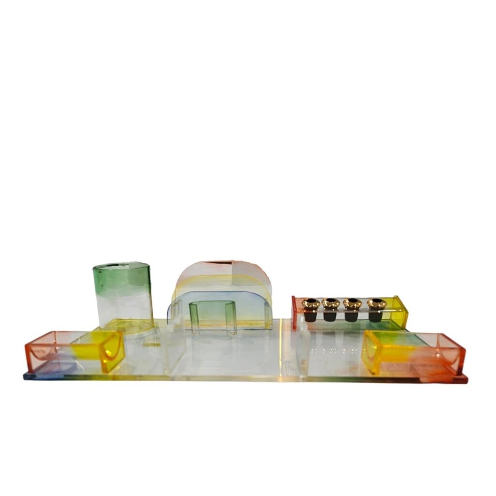 Desk Top Transparent Glass Plastic Pen Stand In Multi-Color - Bhandari Stationers Kota