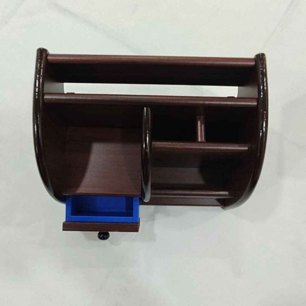 Premium Desk Top Wooden Pen Stand In Chocolate Color - Bhandari Stationers Kota