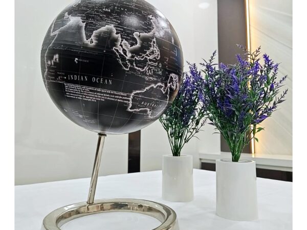 Premium Decorative Black White Globe Showpiece – Luxury World Map Table Decor - Bhandari Stationers Kota