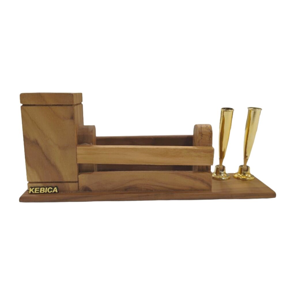 Kebica Classic Wooden Pen Stand With 2 Pen Holder - Bhandari Stationers Kota