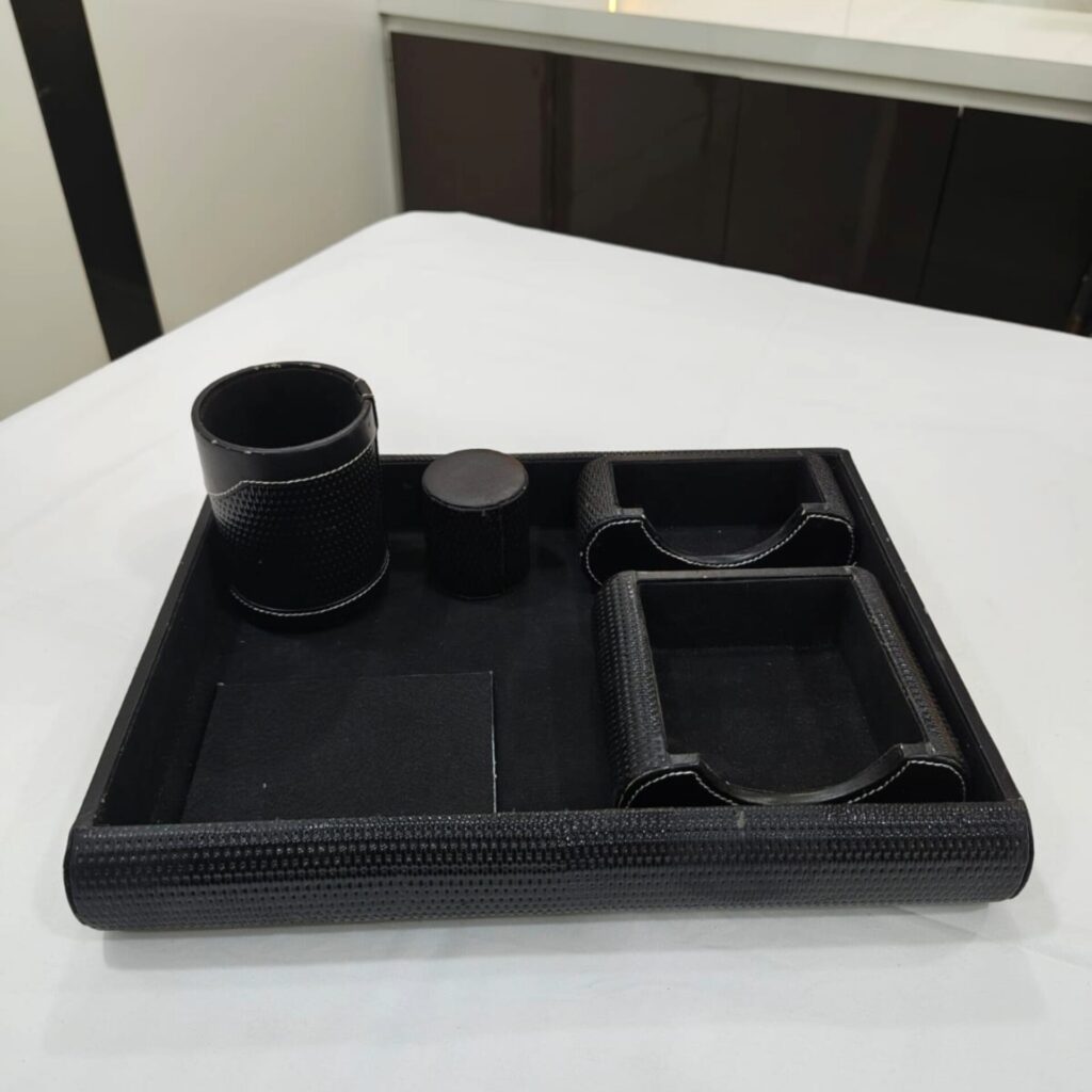 Desk Top Best Pen Stand Premium Black Color Leather Made - Bhandari Stationers Kota