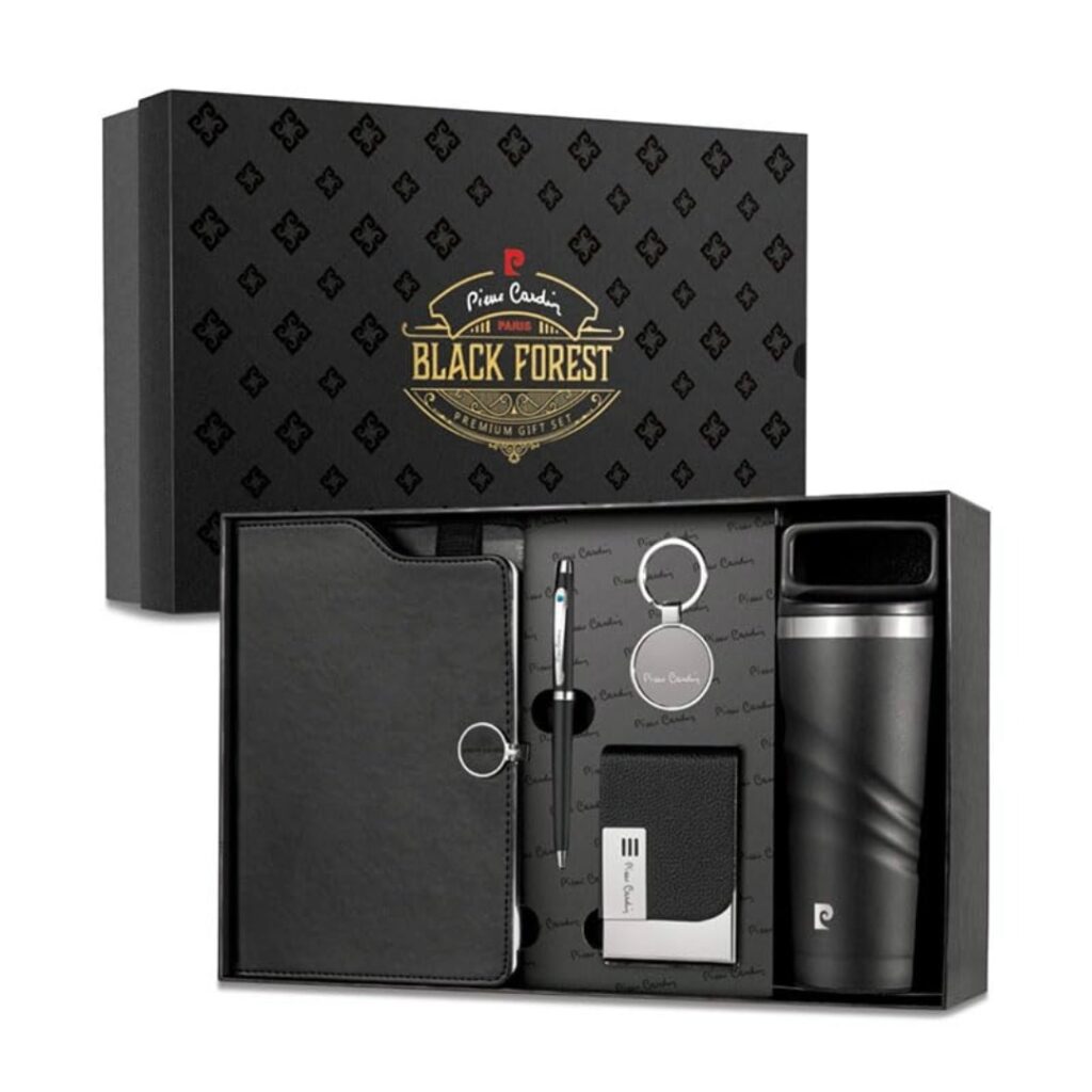 Pierre Cardin Black Forest Premium Gift Set Inside Notebook, Pen, Card Holder, Key Accessories and Traveling Mug - Bhandari Stationers Kota