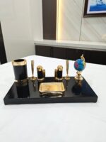 Desk Top Standard Pen Stand Black and Golden Color With Globe - Bhandari Stationers Kota