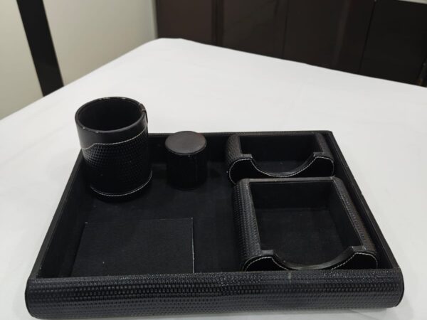 Desk Top Best Pen Stand Premium Black Color Leather Made - Bhandari Stationers Kota