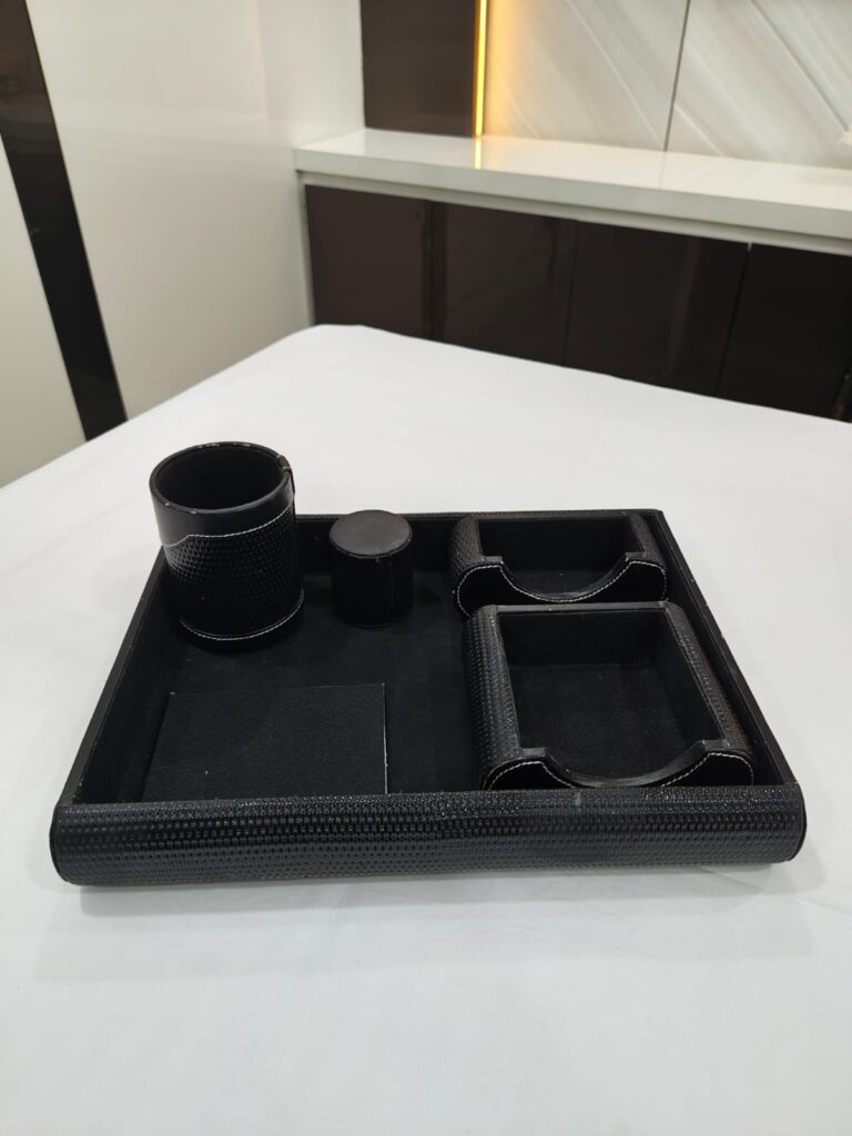 Desk Top Best Pen Stand Premium Black Color Leather Made - Bhandari Stationers Kota