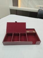 Office Desk Top Premium Pen Stand In Maroon Color Made Wooden Piece With Leather Cover - Bhandari Stationers Kota