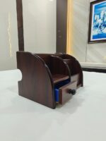 Premium Desk Top Wooden Pen Stand In Chocolate Color - Bhandari Stationers Kota