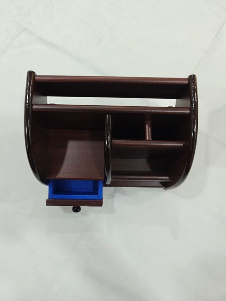 Premium Desk Top Wooden Pen Stand In Chocolate Color - Bhandari Stationers Kota