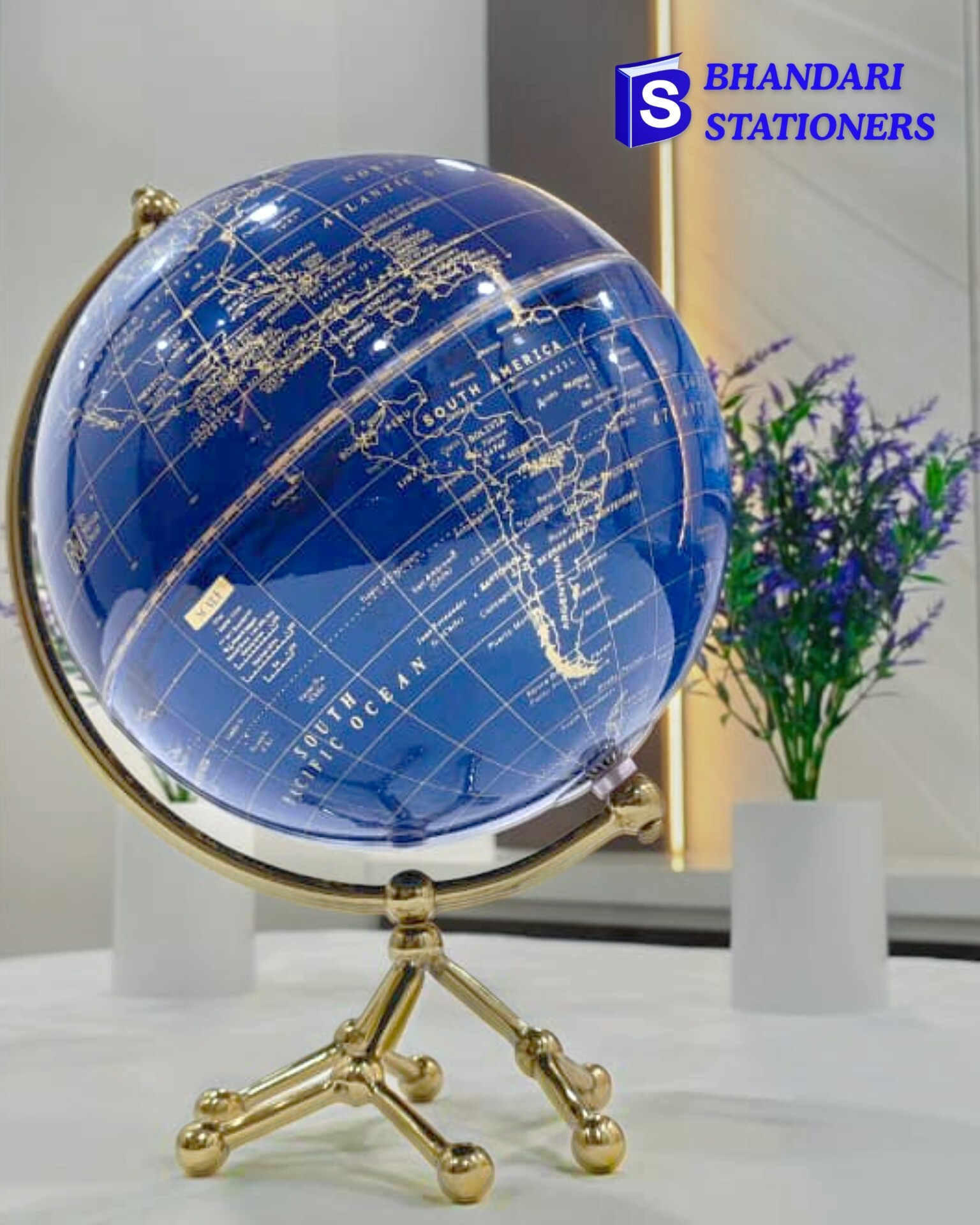 Premium Decorative Blue Golden Globe Showpiece – Luxury World Map Table Decor - Bhandari Stationers Kota Premium Decorative Blue Golden Globe Showpiece – Luxury World Map Table Decor - Bhandari Stationers Kota